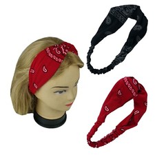2 Black Red Bandanna Print Headband Women's Yoga Hair Wrap Paisley w/Elastic
