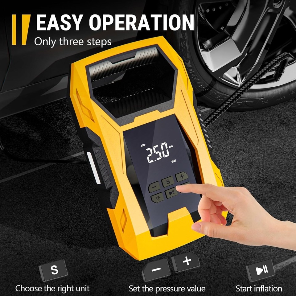 AC/DC Tire Inflator Portable Air Compressor Pump Car Tires 150PSI Auto ...