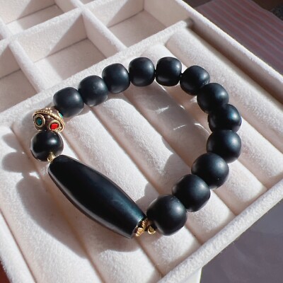 Good Quality Natural Real Hetian Jade Black Yangzhi Jade Beaded Bracelet