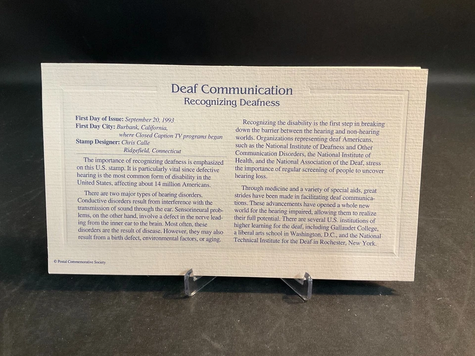 1993 PCS Deaf Communication Recognizing Deafness 29¢ FDC 22K Gold Stamp Replica - Image 3 of 3