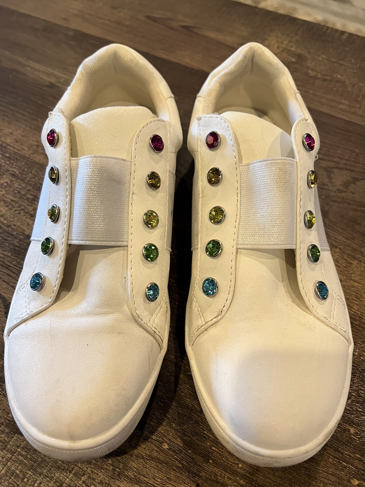 white tennis shoes with rhinestones