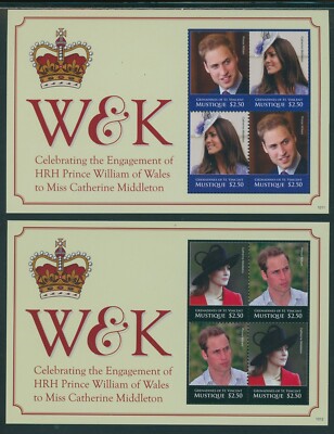 SVG Mustique OS #10 MNH SHEETS of 4 Prince William/ Kate Engagement $$