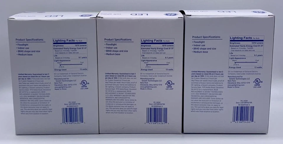 3PK GE LED 85W Indoor FloodLight Soft White Non-Dimmable ~ LED BR40 Bulbs! - Image 2 of 2