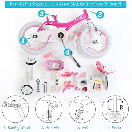 RoyalBaby Princess Girl Kids Bicycle 14 Inch with Training Wheels, Bunny/Fuchsia - Picture 2 of 8