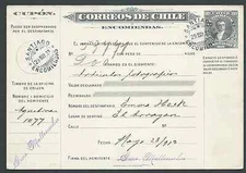 Chile 1913 Boletín de Encomienda Parcel post 80 cts ZAÑARTU USED