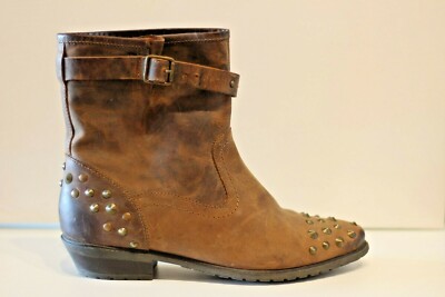 Stiefeletten Zign 39 Biker Boots Leder braun Nieten Sommer