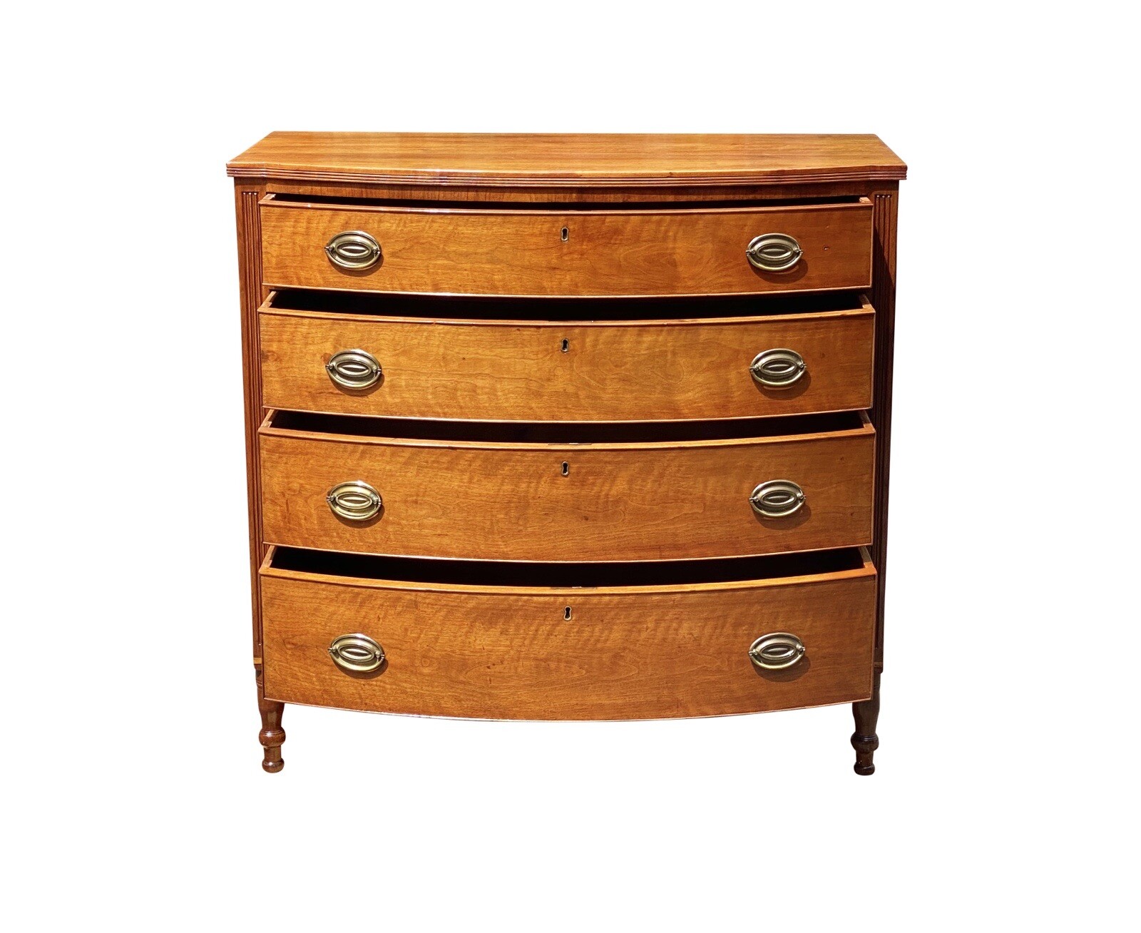 Antique Connecticut Cherry Bow Front Chest of Drawers / Dresser With