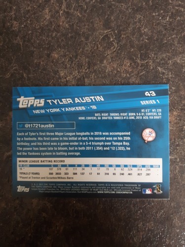 2017 Topps Rookie Tyler Austin RC Card# 43 - Picture 2 of 2