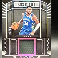 Panini 2022-23 Noir Giannis Antetokounmpo BOM-GNA Box Office /99 Jersey Patch