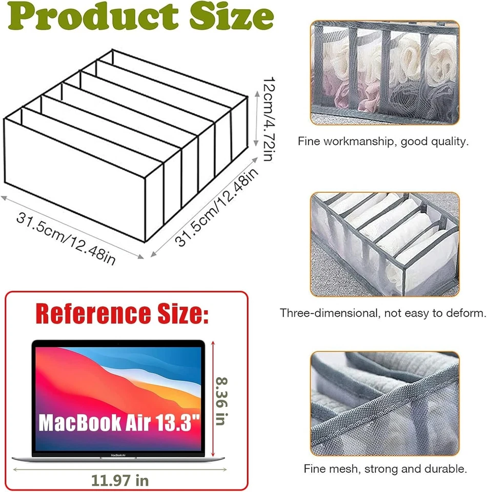 2Pack Foldable Drawer Organizer Closet Storage Box Clothes Underwear Bra Sock US - Image 2 of 4