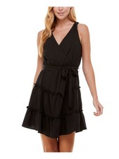 CITY STUDIO Womens Fit + Flare Short Dress Black Sleeveless Juniors XS