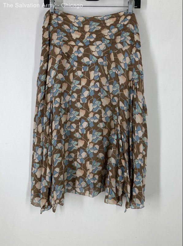 Marc Jacobs Womens Brown Floral Silk Asymmetrical Hem Flare Skirt Size 10