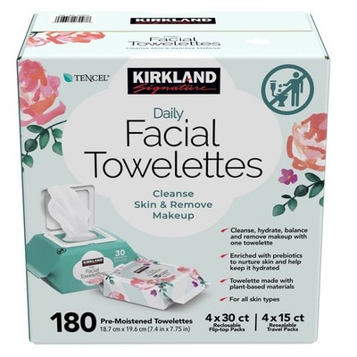 Kirkland Signature Daily Facial Towelettes Cleanse Remove Makeup 180pcs NEW