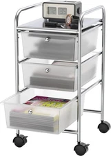 Simple Houseware Utility Cart with 3 Drawers Rolling 3 Drawers, Chrome 
