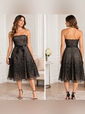 Adrianna Papell Boutique Strapless Glitter Tulle Cocktail Dress Size 4