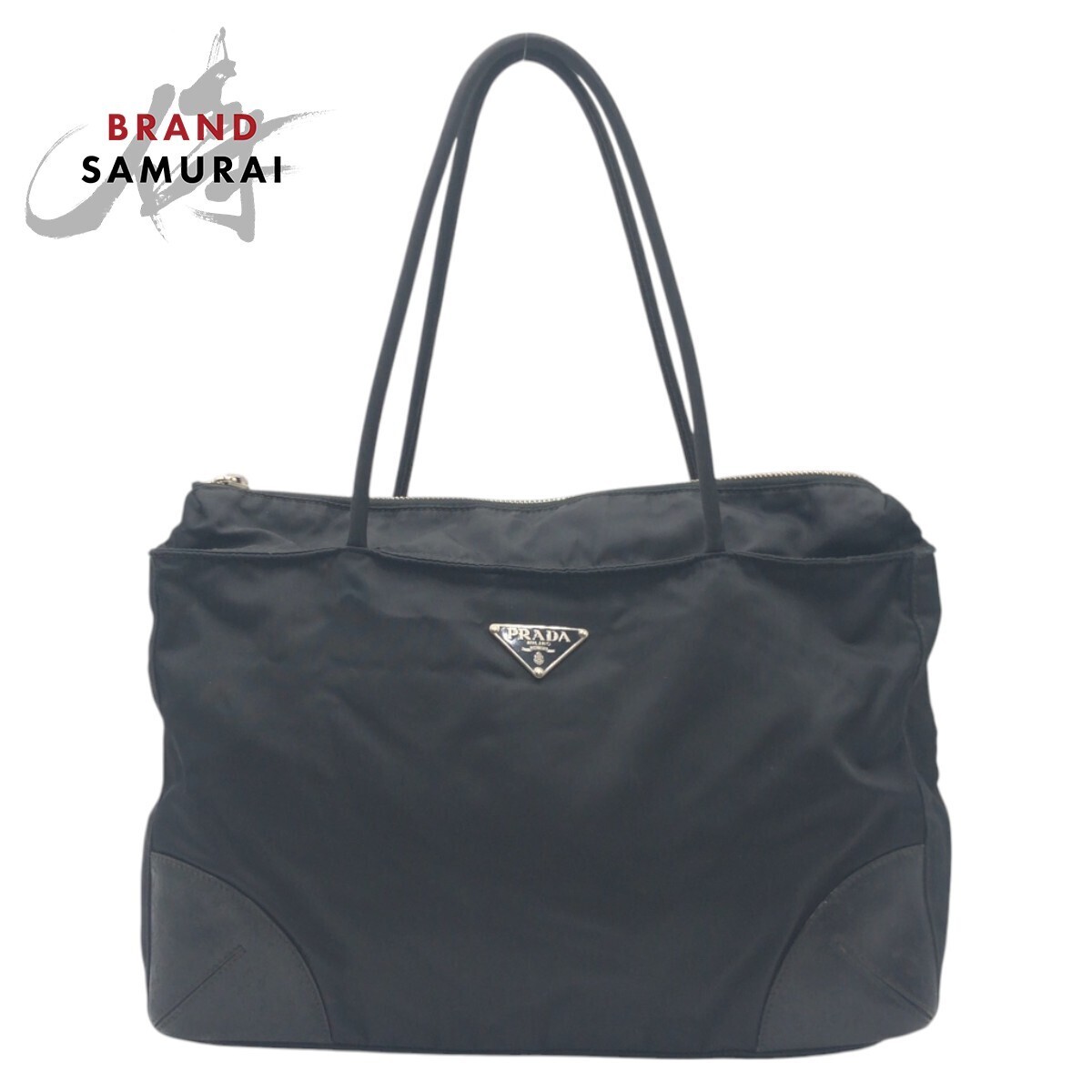 RARE PRADA Black Nylon Tessuto Triangle Logo Tote Shoulder Bag Handbag