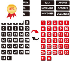 Double-Sided Magnetic Numbers and Months size 0.55"x0.55", Black-red