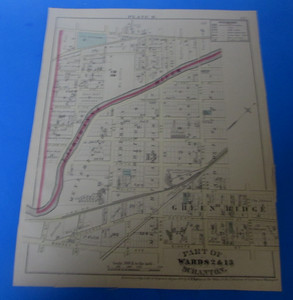 ORIGINAL 1877 SCRANTON PA. (WARDS 2 & 13) - PLATE N (MAP) - VERY GOOD