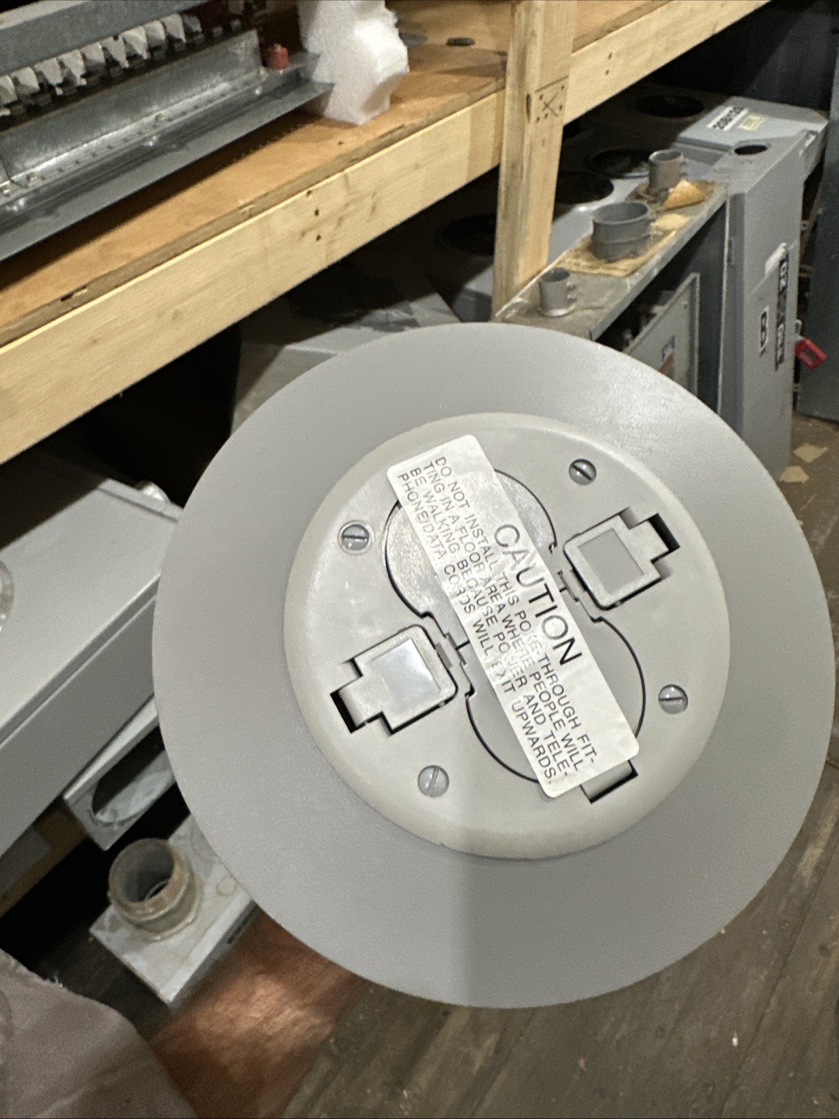 Hubbell SystemOne 4" Fire Rated Poke Through Floor Box Duplex/Data Gray Used