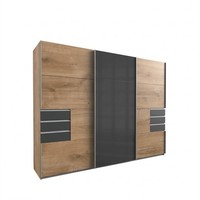 SchwebetüRenschrank Kleiderschrank 3Trg 270Cm Eiche Dekor, Glas Grau SchubkäSten
