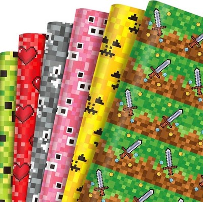 12 Blatt Pixel Geschenkpapier Kindergeburtstag Spiele Fans Deko Weihnachten