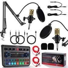 2-Person Podcast Kit: 2 Mics, Audio Mixer, Sound Card, Boom Arm