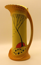 Vintage Burleigh Ware Yellow Eton Slim Hand-Painted Jug 1930s Art Deco Antique