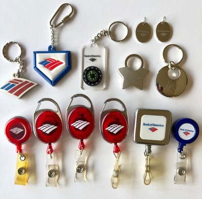 Lot of 13 Bank of America Retractable ID Holder Badge Reels Keychains Tags Mix
