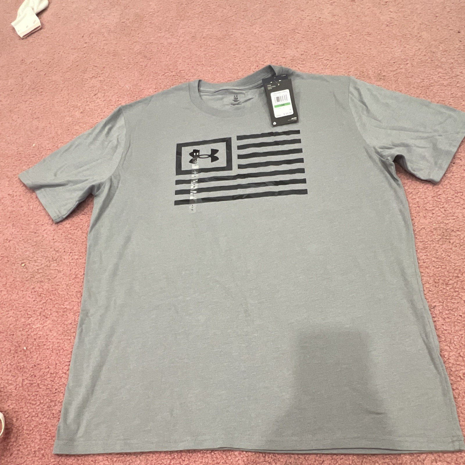 Under Armour Men's Gray Loose Fit Cotton Blend Knit Flag Logo Crew T-Shirt L