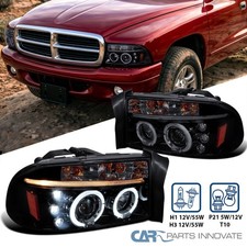 Fit 1997-2004 Dakota 1998-2003 Durango Black Smoke Led Halo Projector Headlight