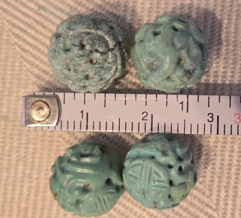 16 Vintage or Antique Chinese Carved Turquoise Shou Beads 8-30mm RARE GOOD LUCK - Image 4 of 4