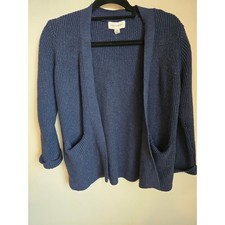 Free Assembly Blue Knit Open Front Cardigan Sweater with Pockets, Medium