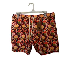 OAS Swim Trunks Mens Medium Red Orange Geometric Beach Surf Shorts Mesh Lined