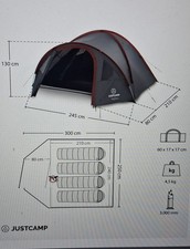 JUSTCAMP Scott Campingzelt Für 4 Personen, Leicht, Stabil, Wasserdicht - Kuppelz