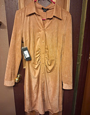 Marciano GUESS Women’s Brown Suede Shirt Dress Long Sleeve Collared Button 8