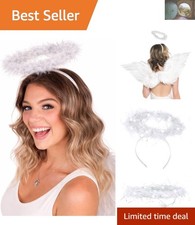 Heavenly Glow Angel Halo Headband Featuring 6 Bright LED Lights - White Feathers