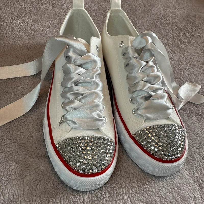 Ladies Silver Stud Trainers, Satin Laces – UK Size 7 image 8