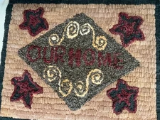 NEW Primitive Style Hand Hooked Wool Rug "Our Home" 10"x12" Project Pillow Decor