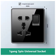 Black Tempered Glass Light Switch Socket 1 or 2 Gang UK Plug Sockets & Switches