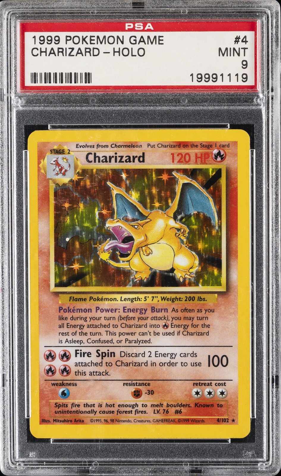 1999 POKEMON BASE SET UNLIMITED #4 CHARIZARD-HOLO PSA 9