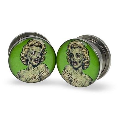 Pair of Screw on Zombie Pinup Style 3 Picture Plugs gauges