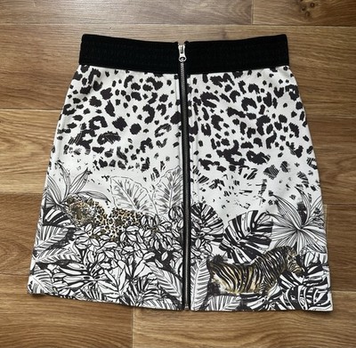 Desigual Vintage Y2K Leopard Zebra Animal Print Full Zip Bodycon Mini Skirt S