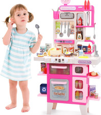 Kids Kitchen Playset, Play Kitchen Set with Sound Light, Cooking Stove with St