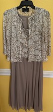 Alex Evenings Sequin Mock Two Piece Midi Jacket Dress Pewter Frost Color