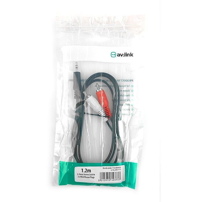 Av:Link 3.5mm TS Stereo Mini-Jack Plug To 2x RCA Plugs Cable (1.2m)