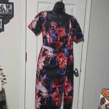 Multicolor Floral Scoop Neck Sheath Dress Knee Length Short Sleeve Party Women