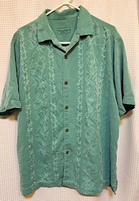 Tommy Bahama Men s Silk Short Sleeve Button-Up Spread Collar Green Relaxed XL