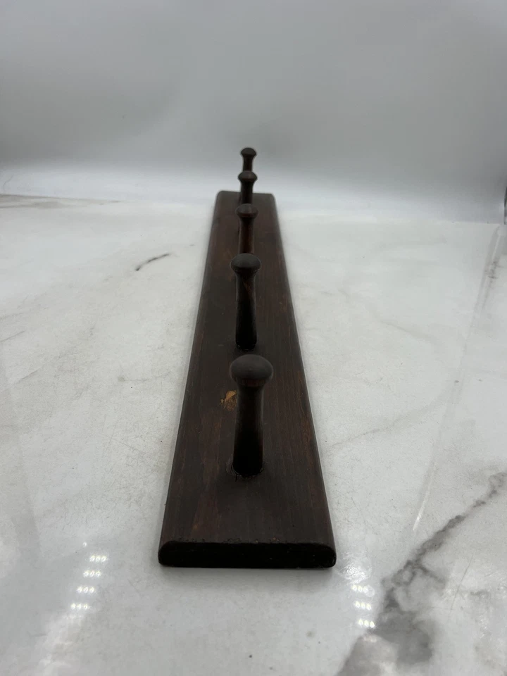 Estante de clavijas de madera vintage montado en la pared 6 ganchos abrigo sombrero soporte para llaves madera oscura 24 pulgadas Foto 2 de 4