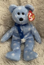 Rare Retired Ty Beanie Babies 1999 Holiday Teddy Bear Plush Toy - Blue A1
