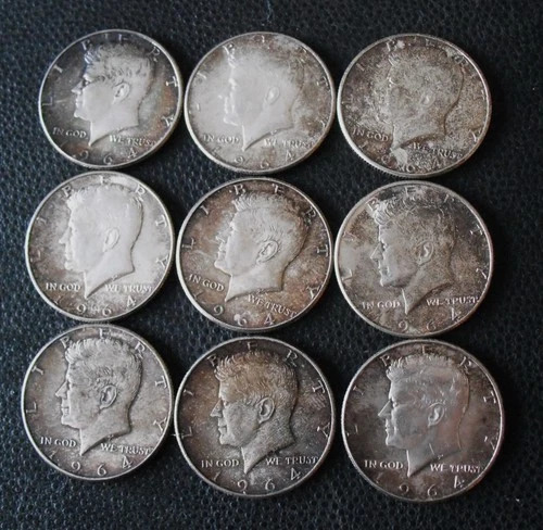 Lot of 9 - Kennedy Half Dollars - 90% Silver - all 1964